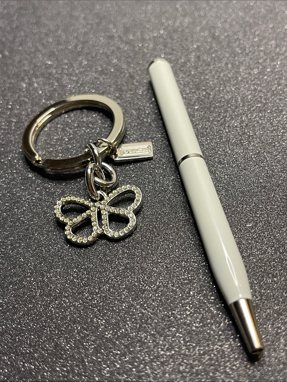 Coach Silver Butterfly Crystal Keyring with Coach Pen